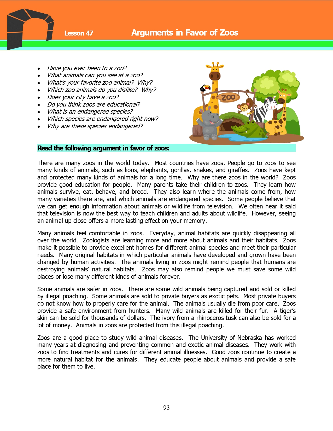 Read more about the article Adult ESL Lessons: Arguments in Favor of Zoos (Advanced)