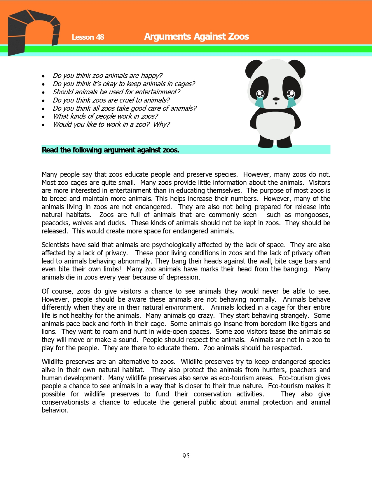 Read more about the article Adult ESL Lessons: Arguments Against Zoos (Advanced)